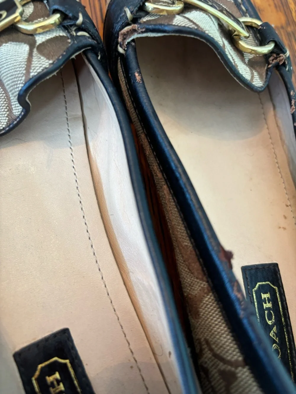 Coach Brown Signature Monogram Canvas Loafers with Gold Hardware